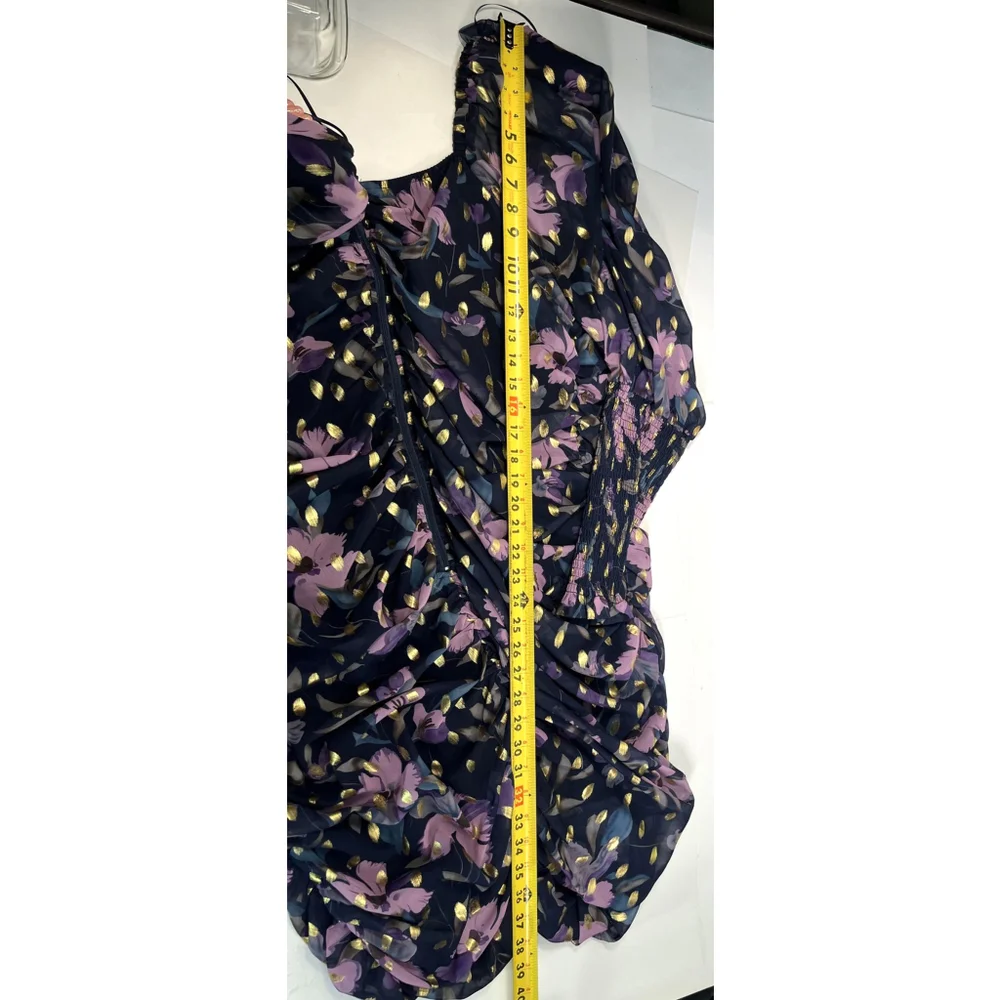 Fashion Nova Mini Dress XL Navy Ultimate Choice Metallic‎ Floral Ruched New Sexy